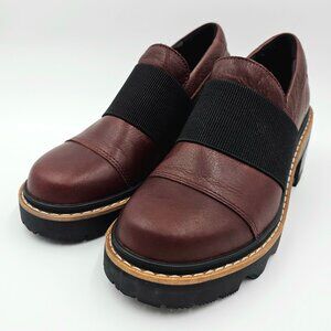 Sorel Joan Now City Burgundy Block Heel Slip On Leather Shoes Women's Size 6